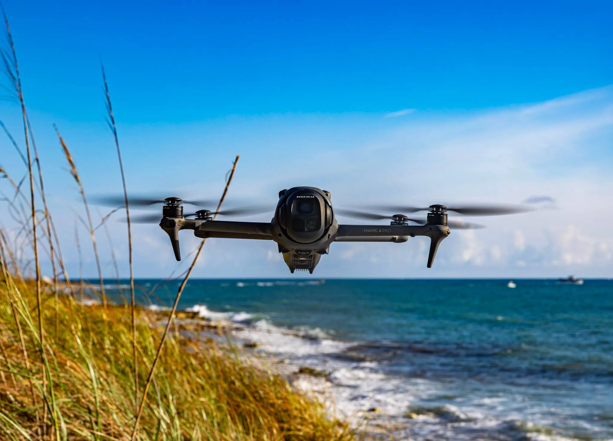 Professional drone capturing aerial footage over the Jupiter, Florida coastline