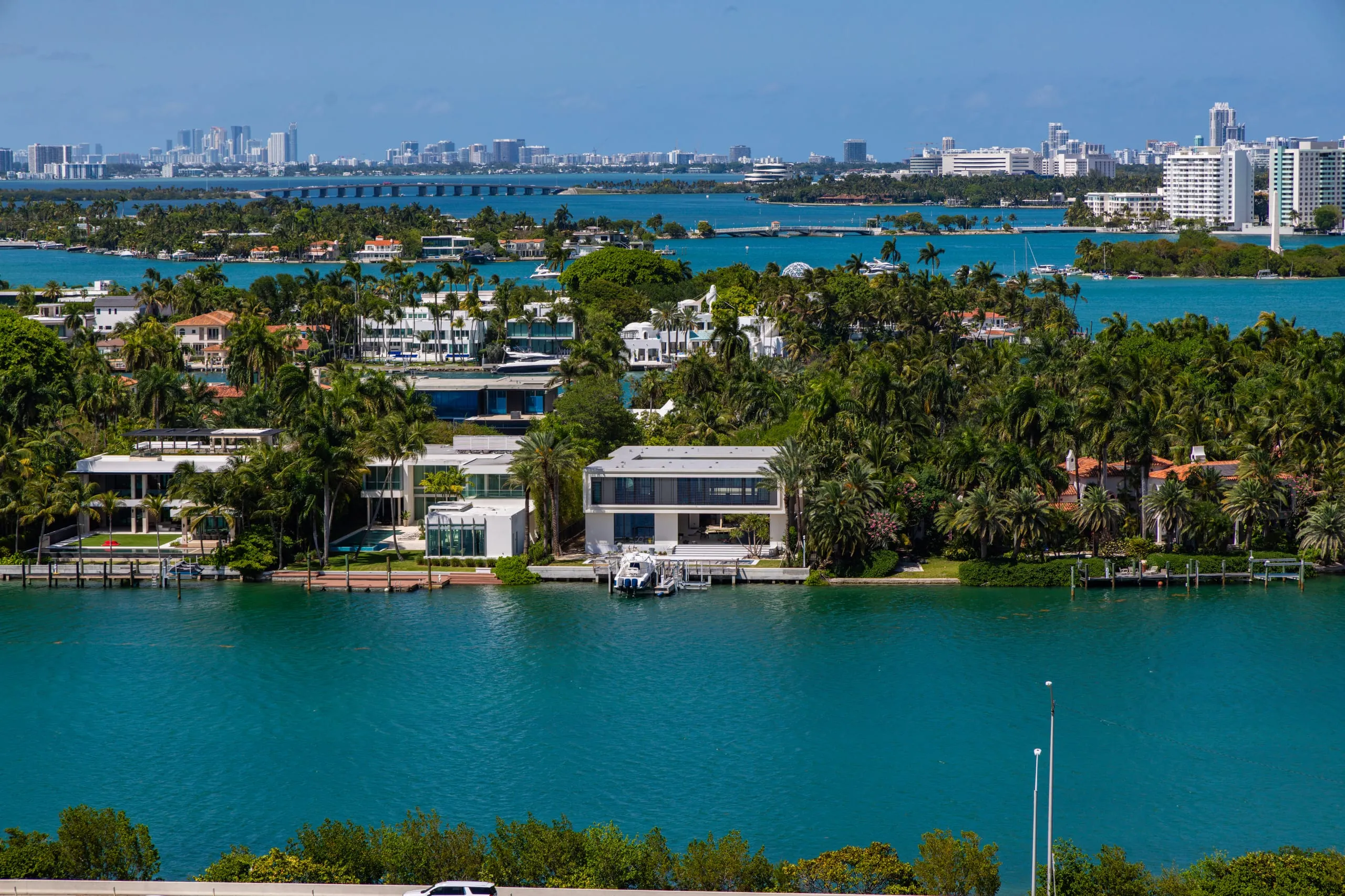 Aerial of waterfront estates along the Intracoastal