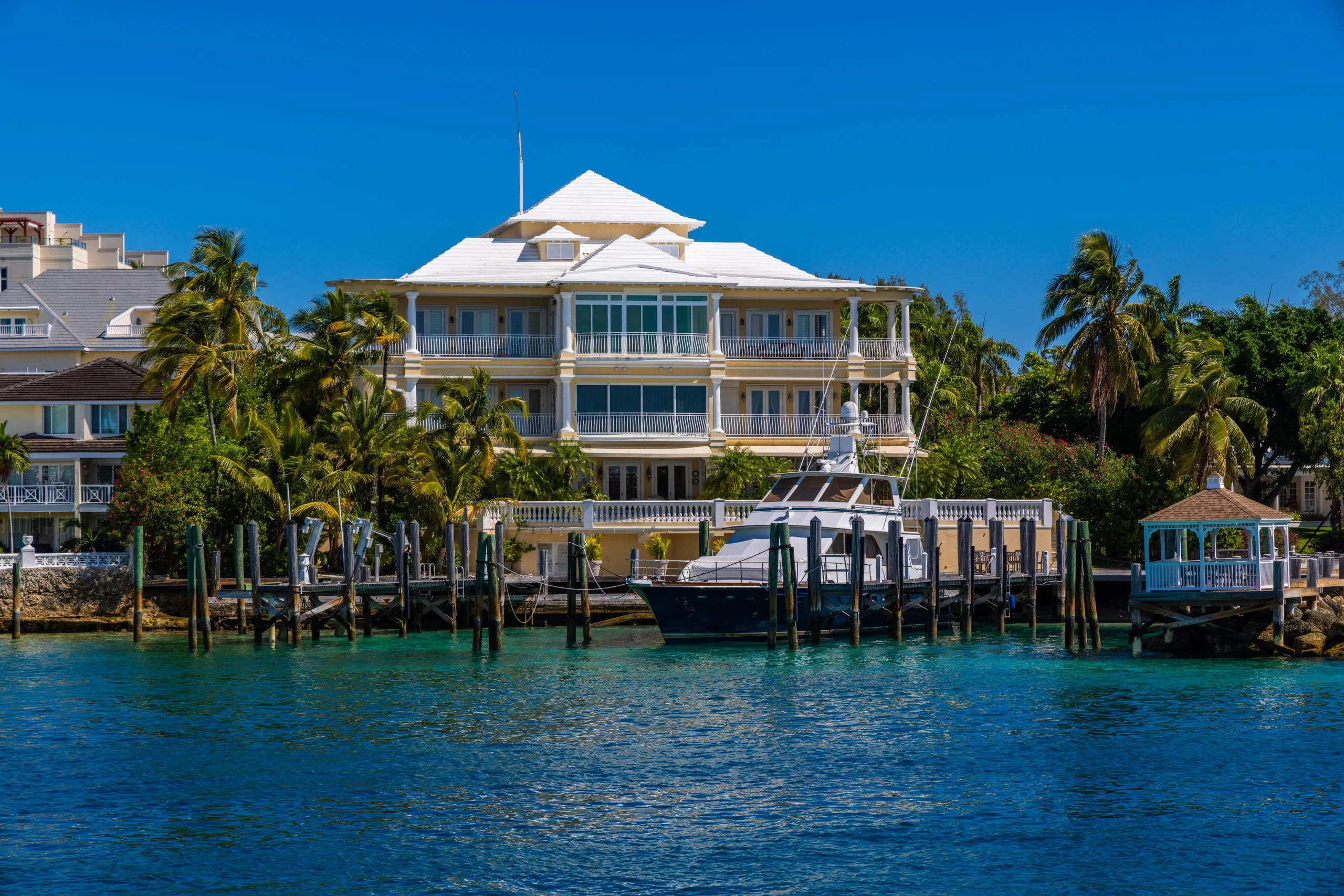 Luxury waterfront estate with a private dock in Palm Beach County, Florida