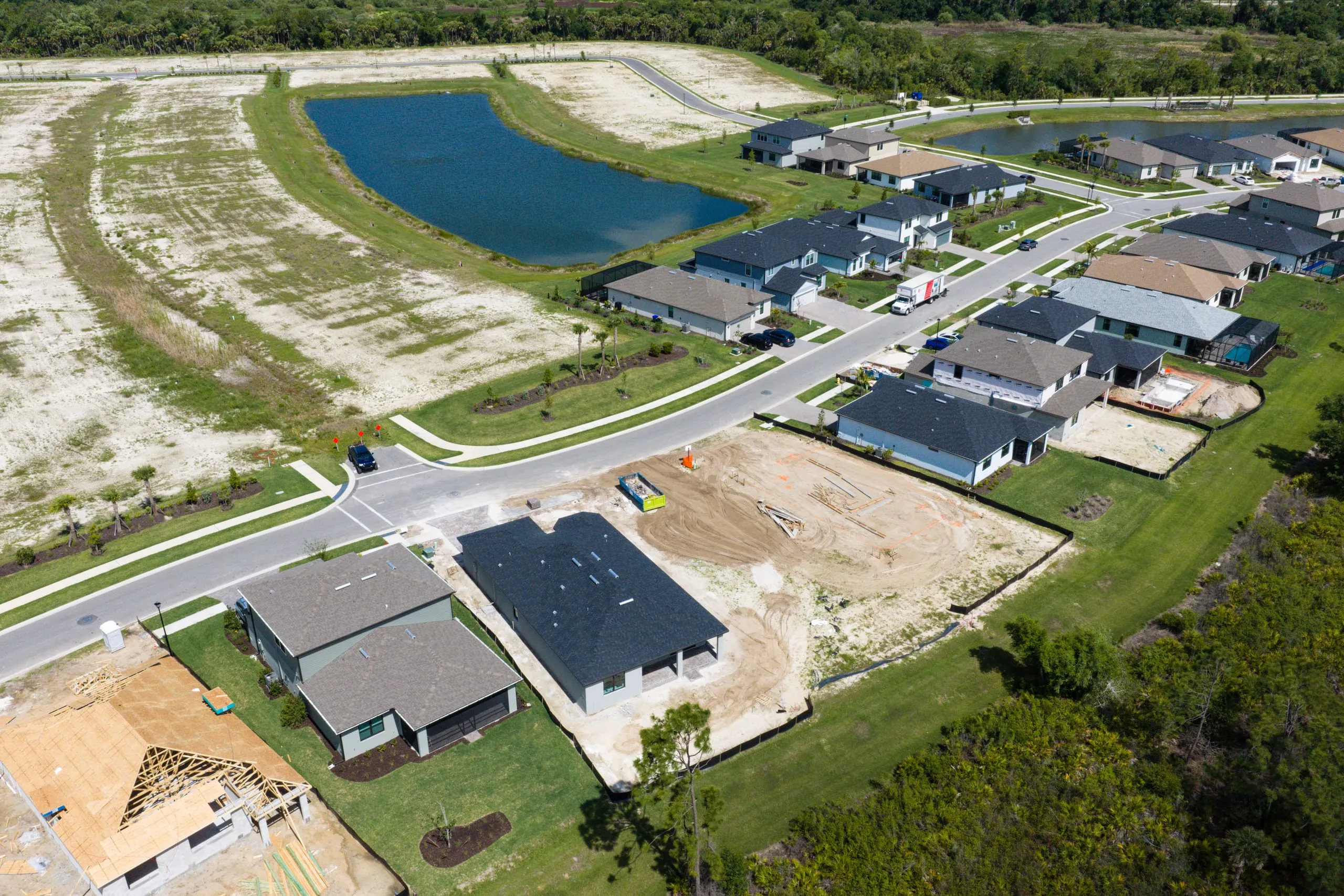 Aerial drone view of a residential construction development in Palm Beach County